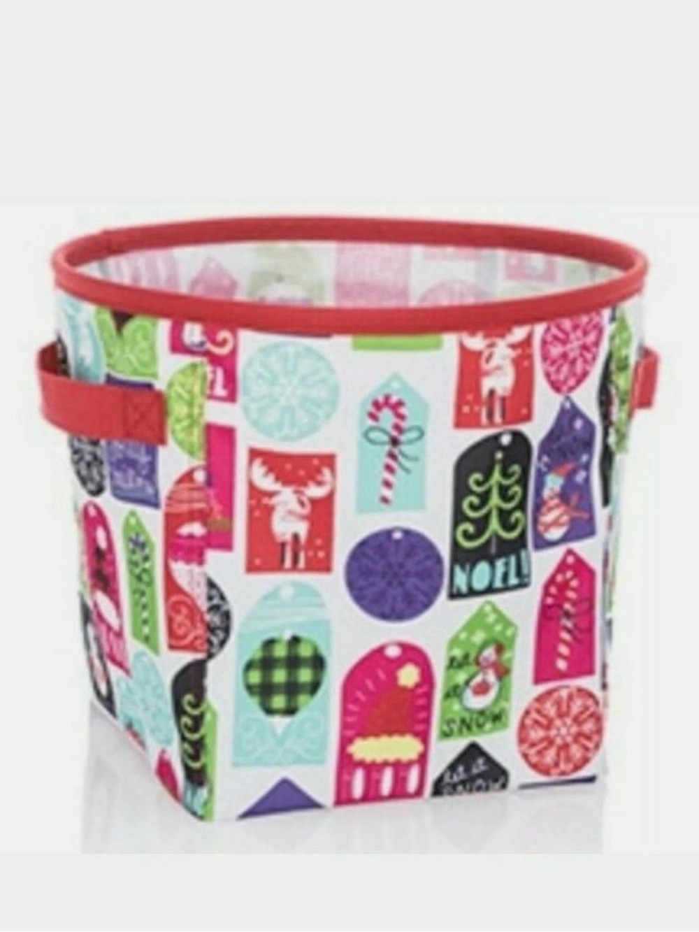 Thirty-One Christmas Mini Storage Bin in the "Hello Holiday" print.